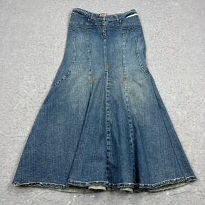Bisou Bisou Jean Skirt Women's 12 Blue Denim Mermaid‎ Flare Maxi VTG Y2K 2000s